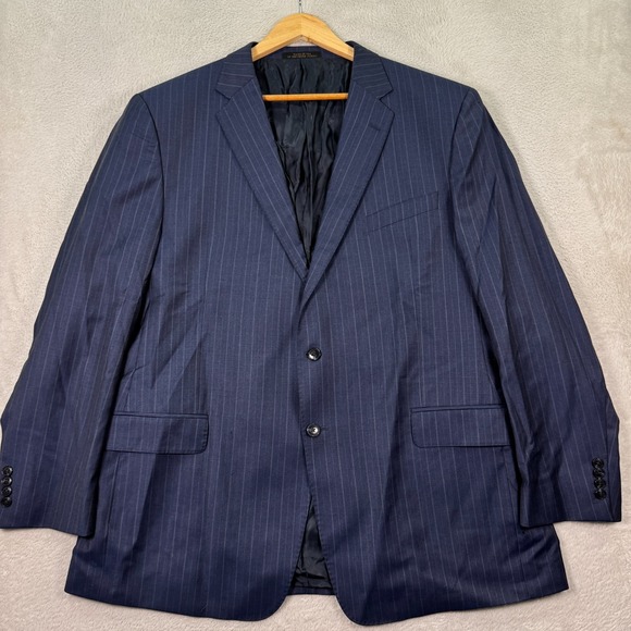 Jos A Bank Reserve Blazer Jacket Mens 48L Tailored Fit Navy Striped Wool Classic - Picture 2 of 15